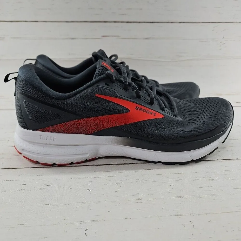 Brooks Trace 3 Running‎ Shoes Ebony Gray Red Mens Size 11 D Athletic Sneakers